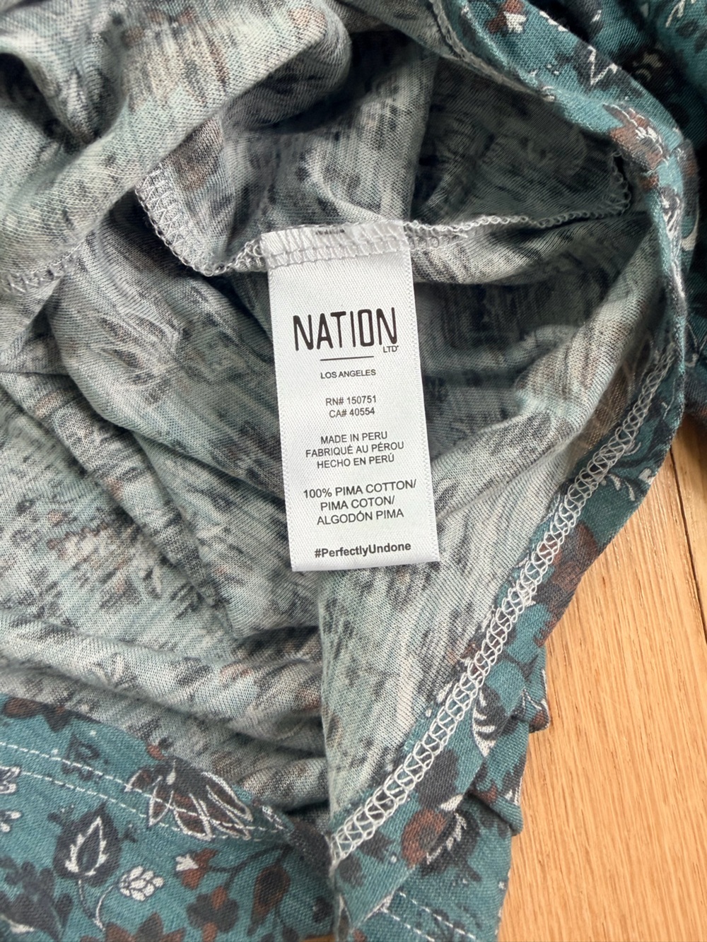 Nation LTD Floral Smocked Peasant Top XS Blue Long Sleeve Boho - Picture 4 of 5